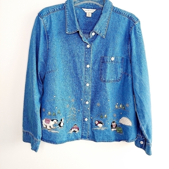 CHRISTOPHER & BANKS Denim Shirt Jacket Embroidered - Picture 16 of 16